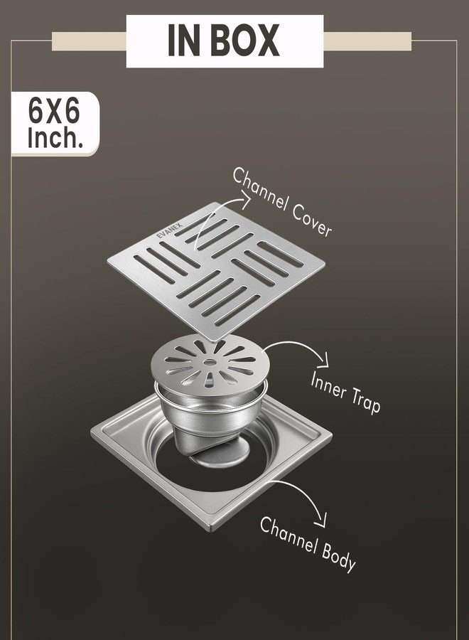 EVANEX EVANEX Floor Drainer for Bathroom | 6x6 Inch 304 Grade Stainless Steel Drain Jali | Shower Drainer for Bathroom | Waste Water Floor Drain | Drainer with Cockroach Trap | Drain Channel Jali - Image 3